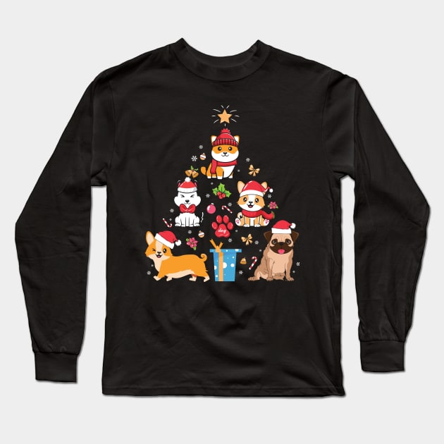 Dog Breeds Christmas Tree Long Sleeve T-Shirt by MZeeDesigns